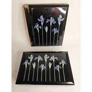 Vintage Gift Set Otagiri Japan Irises Laquerwear Music Box & Recipe Photo Album